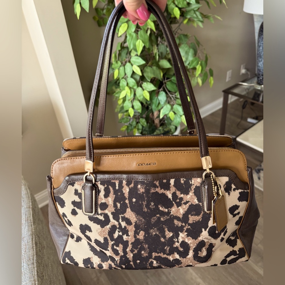 Coach Madison Kimberly Ocelot Print Fabric and Leather